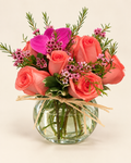 Coral Rose & Orchid Posy