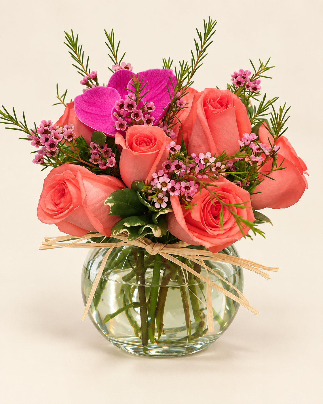 Coral Rose & Orchid Posy
