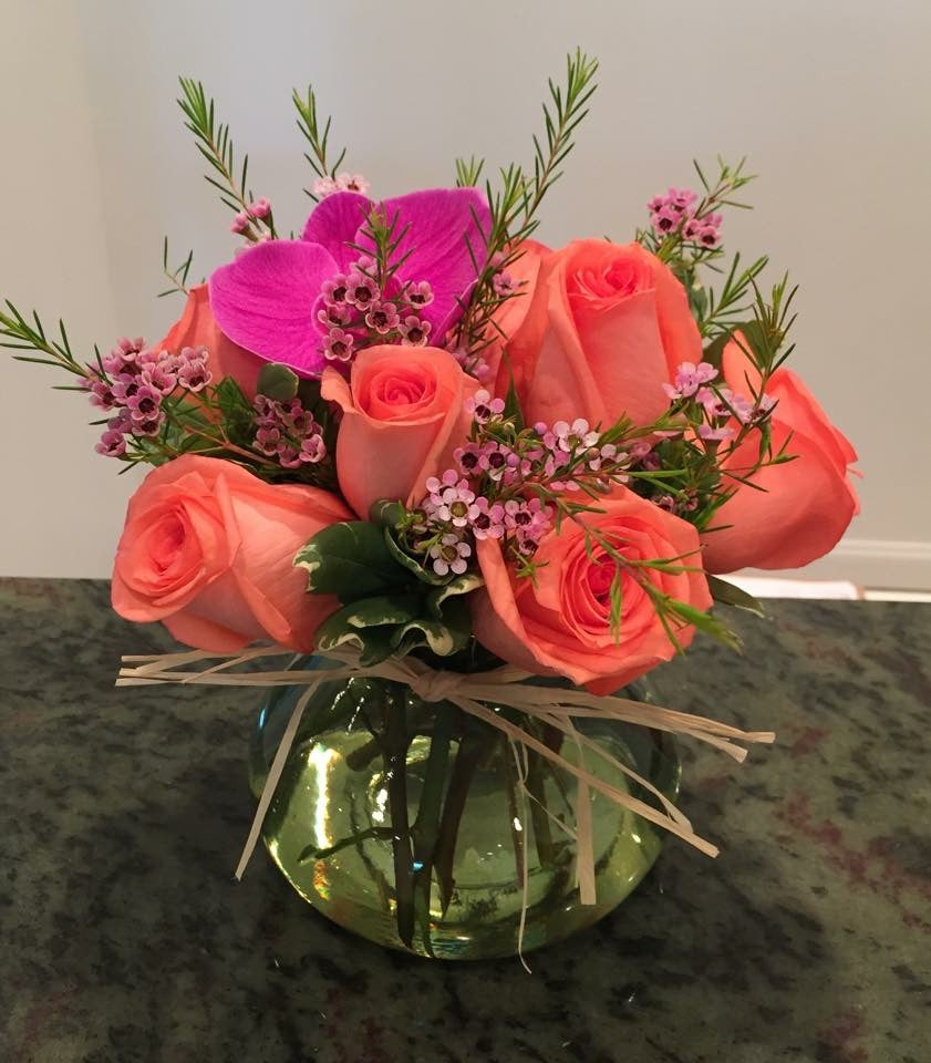 Coral Rose & Orchid Posy
