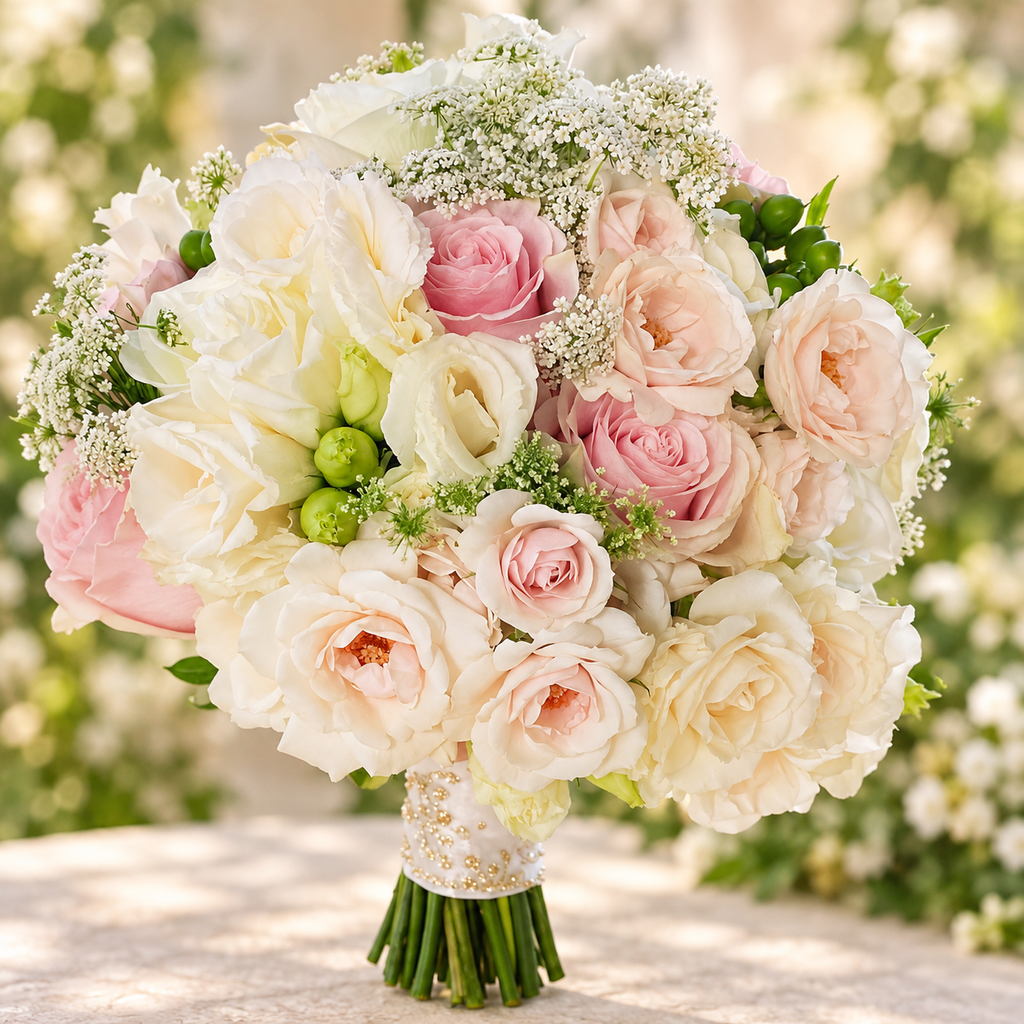 Blush & Ivory Garden Bridal Bouquet