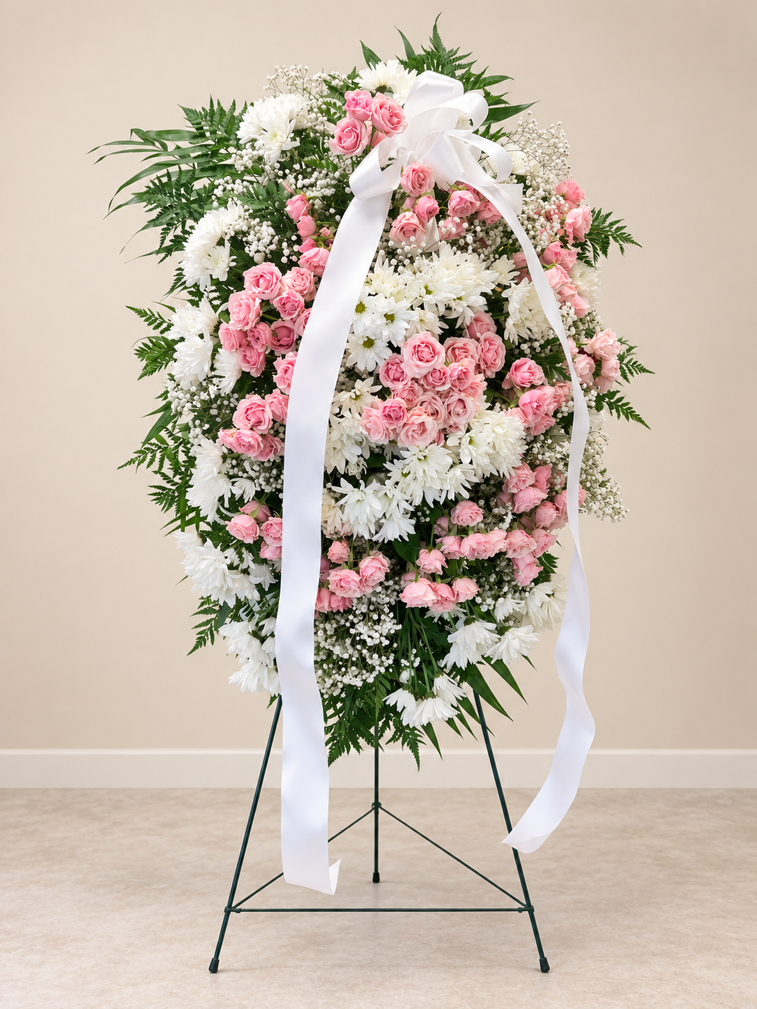Second view of Blush Serenity Standing Spray with plain satin ribbon