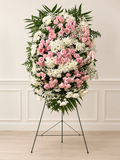 Blush Serenity Standing Spray with pink spray roses and white chrysanthemums