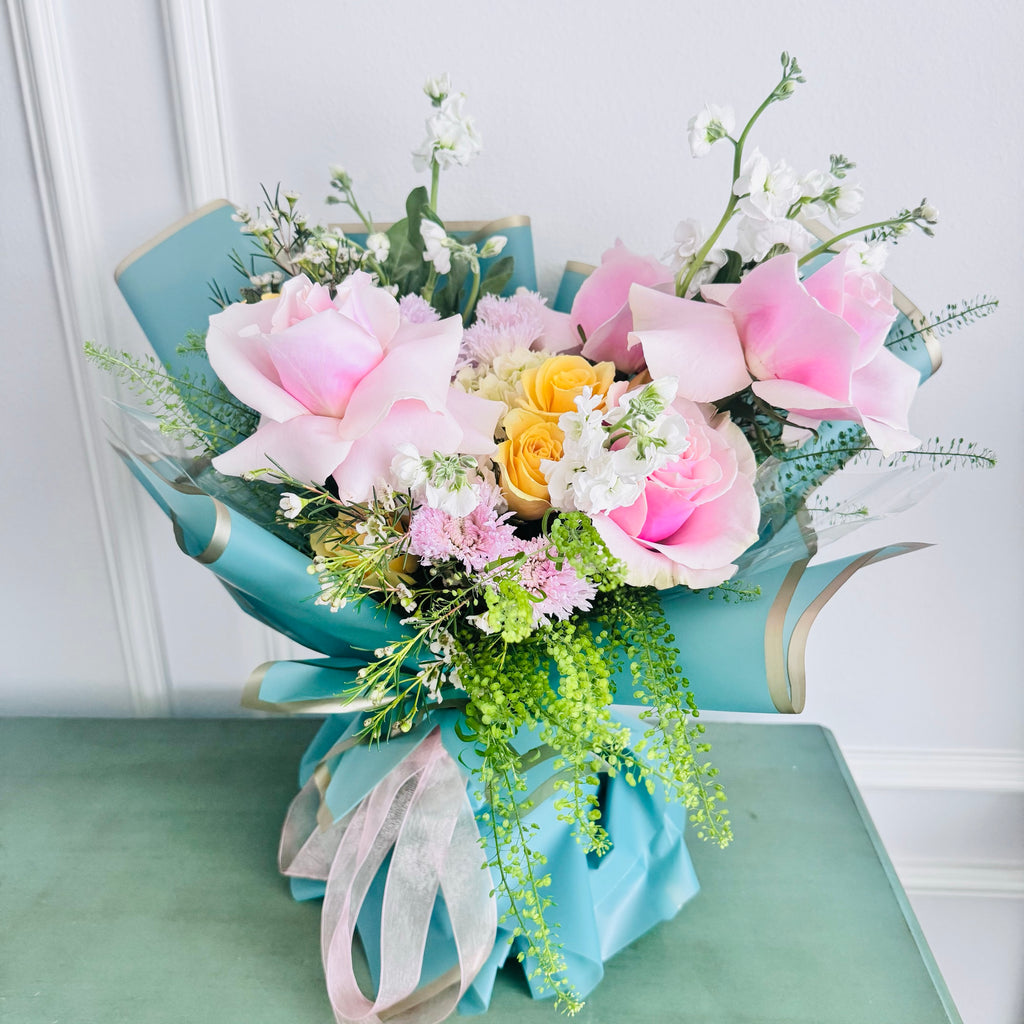 Teal Blush Rose Bouquet